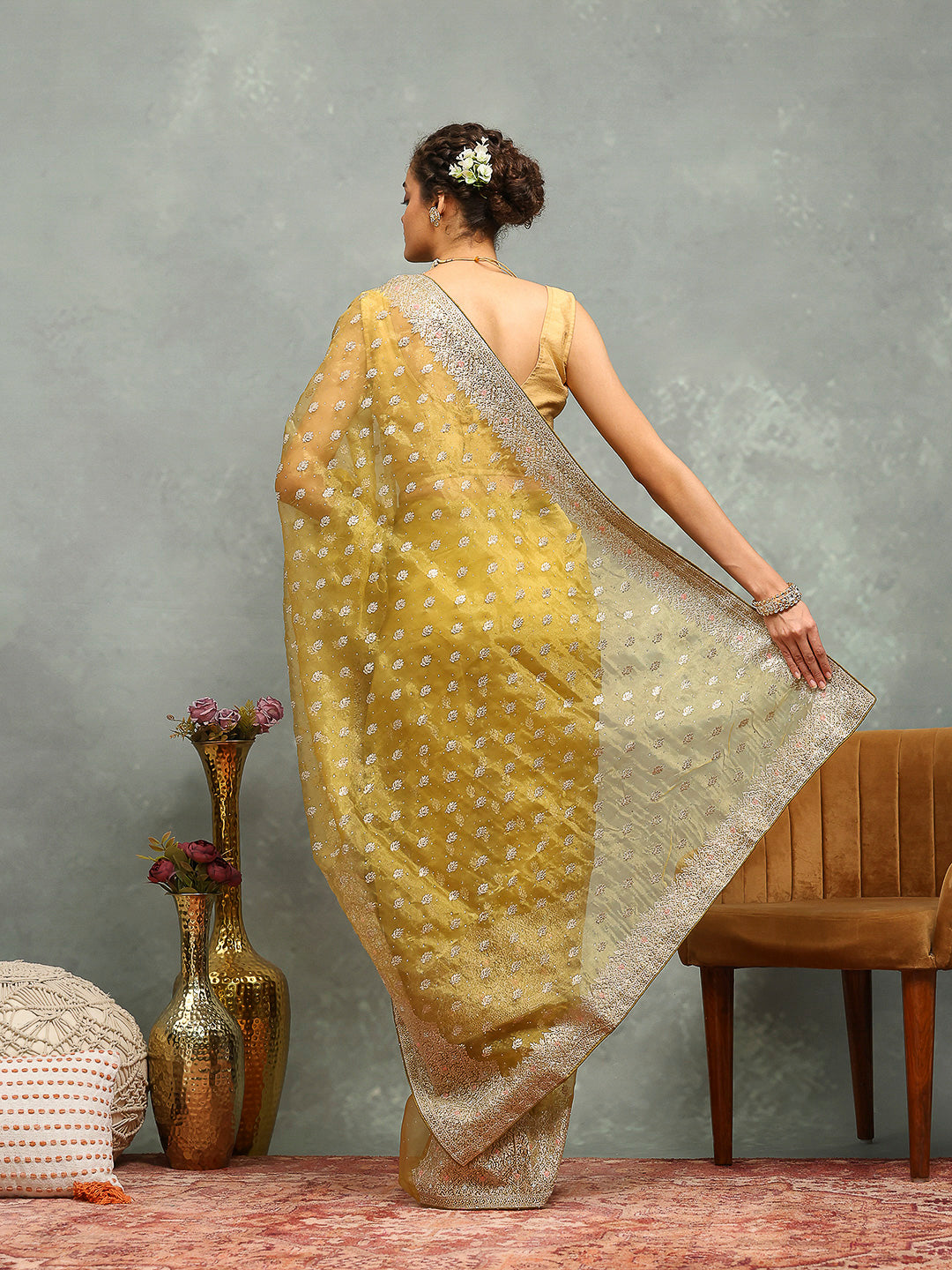 Zari Embroidered Organza Saree
