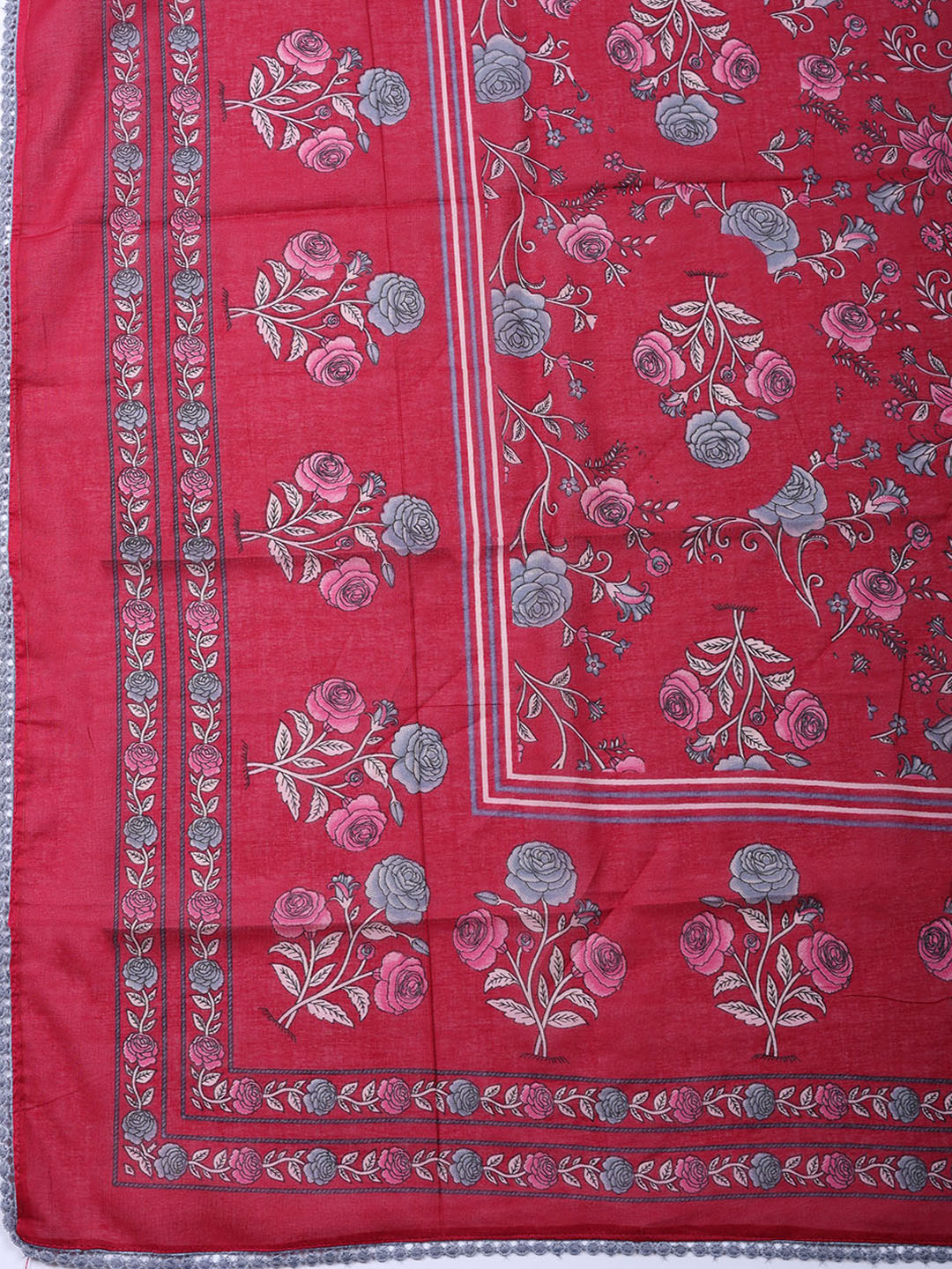 Embroidered Cotton Blend Unstitched Suit With Pant Dupatta