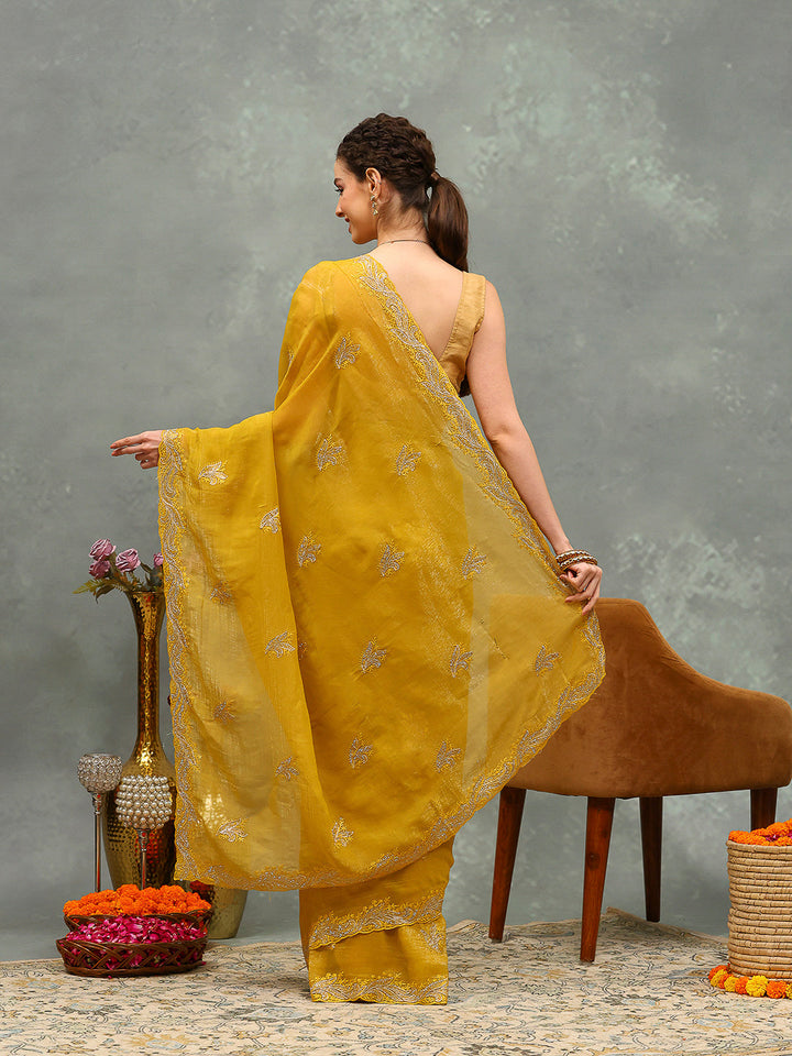Thread Embroidered Chiffon Saree