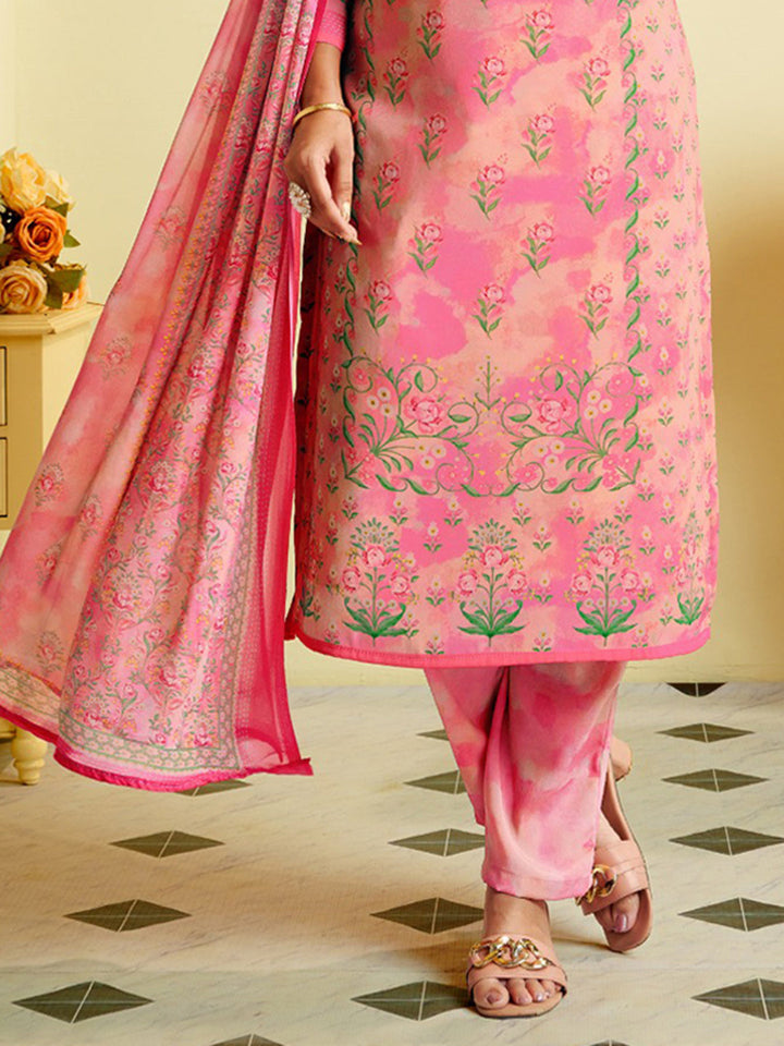Printed Crepe Unstitched Suit With Pant &amp; Dupatta