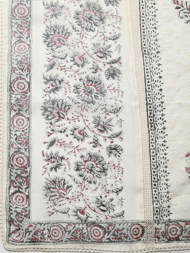 Embroidered Cotton Blend Unstitched Suit With Pant &amp; Dupatta