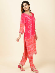 Bandhani Printed Crepe Kurta With Pants