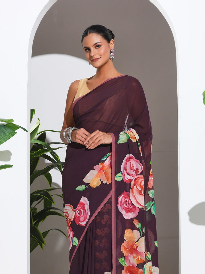 Floral Printed Georgette Saree