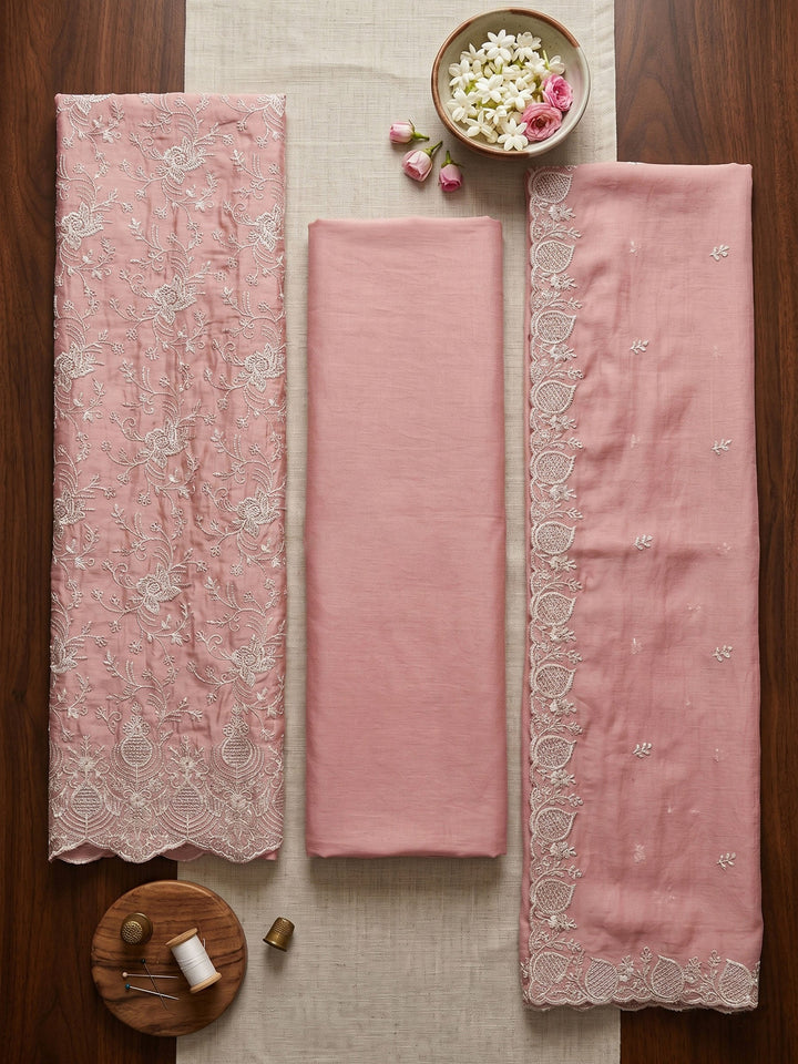 Neck Embroidered Cotton Blend Unstitched Suit With Dupatta