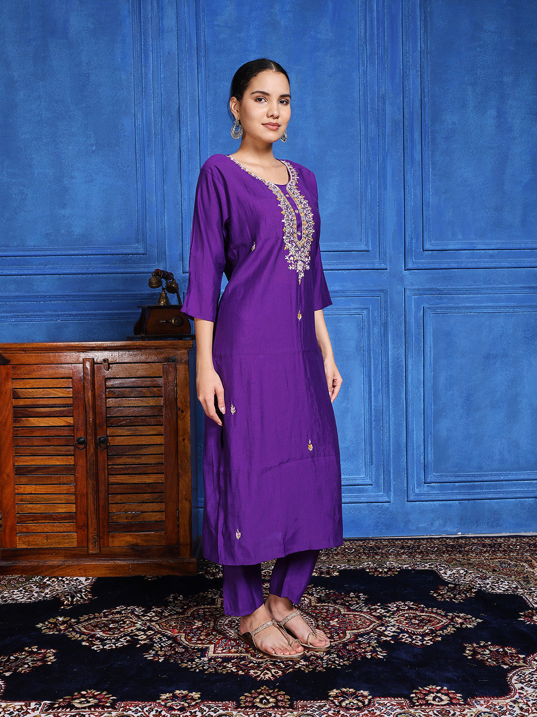 Printed Cotton Blend Kurta With Pants &amp; Dupatta
