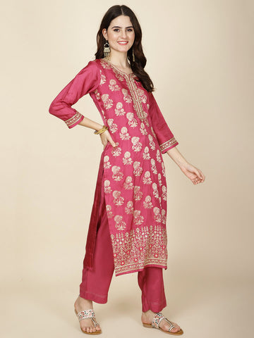 Zari Booti Woven Kurta With Pants & Dupatta