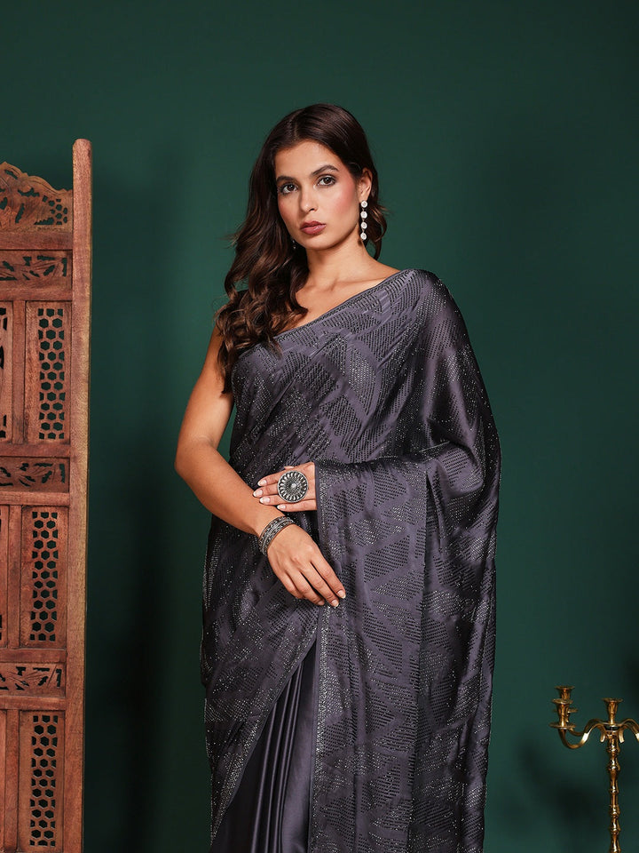 Embroidered Satin Saree