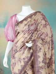 Digital Printed Art Silk Lavender Beige Saree