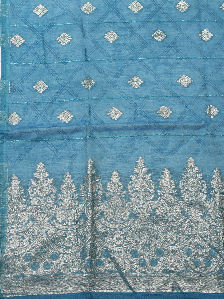Neck Embroidered Chanderi Unstitched Suit With Dupatta