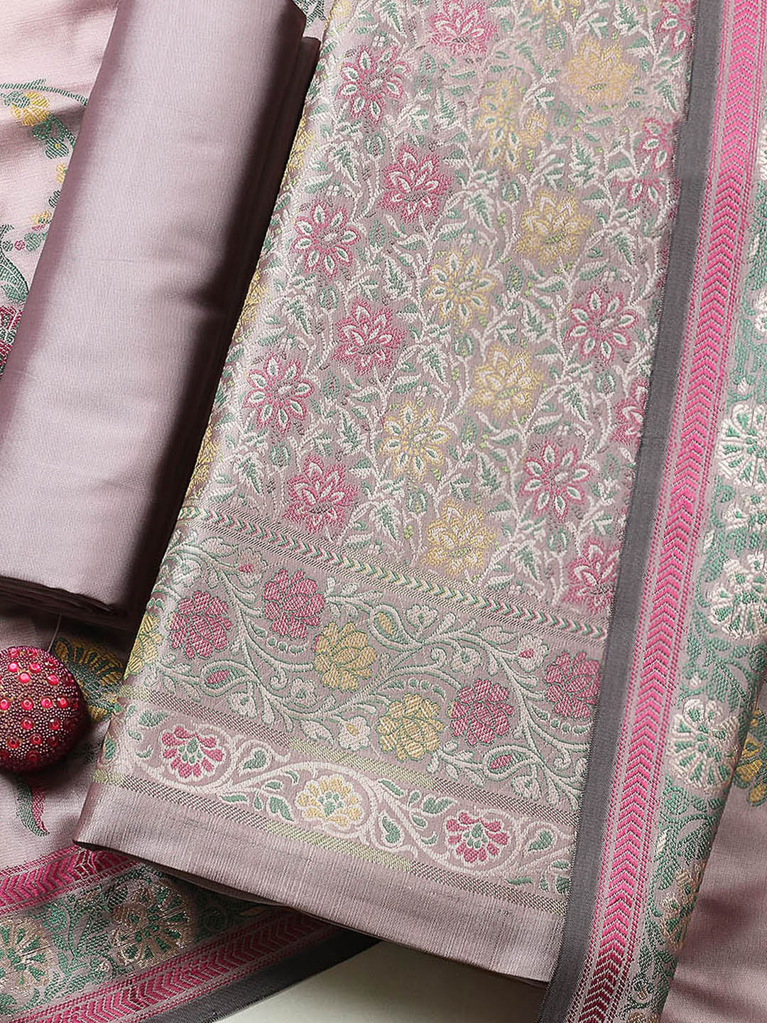 Woven Design Chanderi Unstitched Suit With Pant &amp; Dupatta