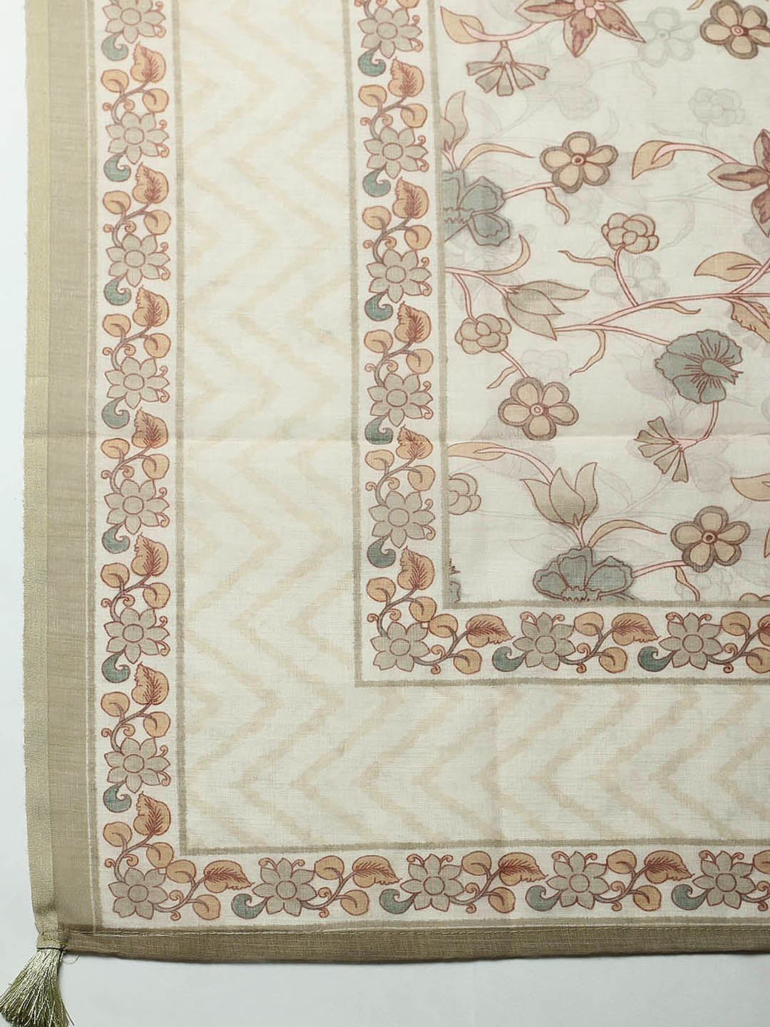 Printed Cotton Blend Unstitched Suit With Pant &amp; Dupatta