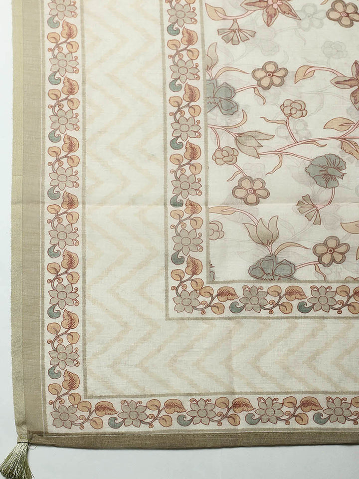 Printed Cotton Blend Unstitched Suit With Pant &amp; Dupatta