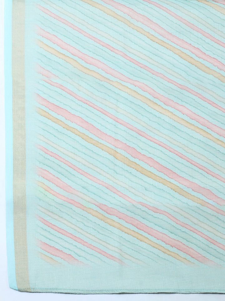 Printed Linen Blend Unstitched Suit With Pant &amp; Dupatta