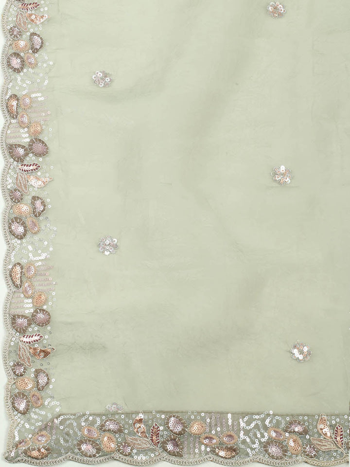 Embroidered Organza Unstitched Suit With Pant &amp; Dupatta