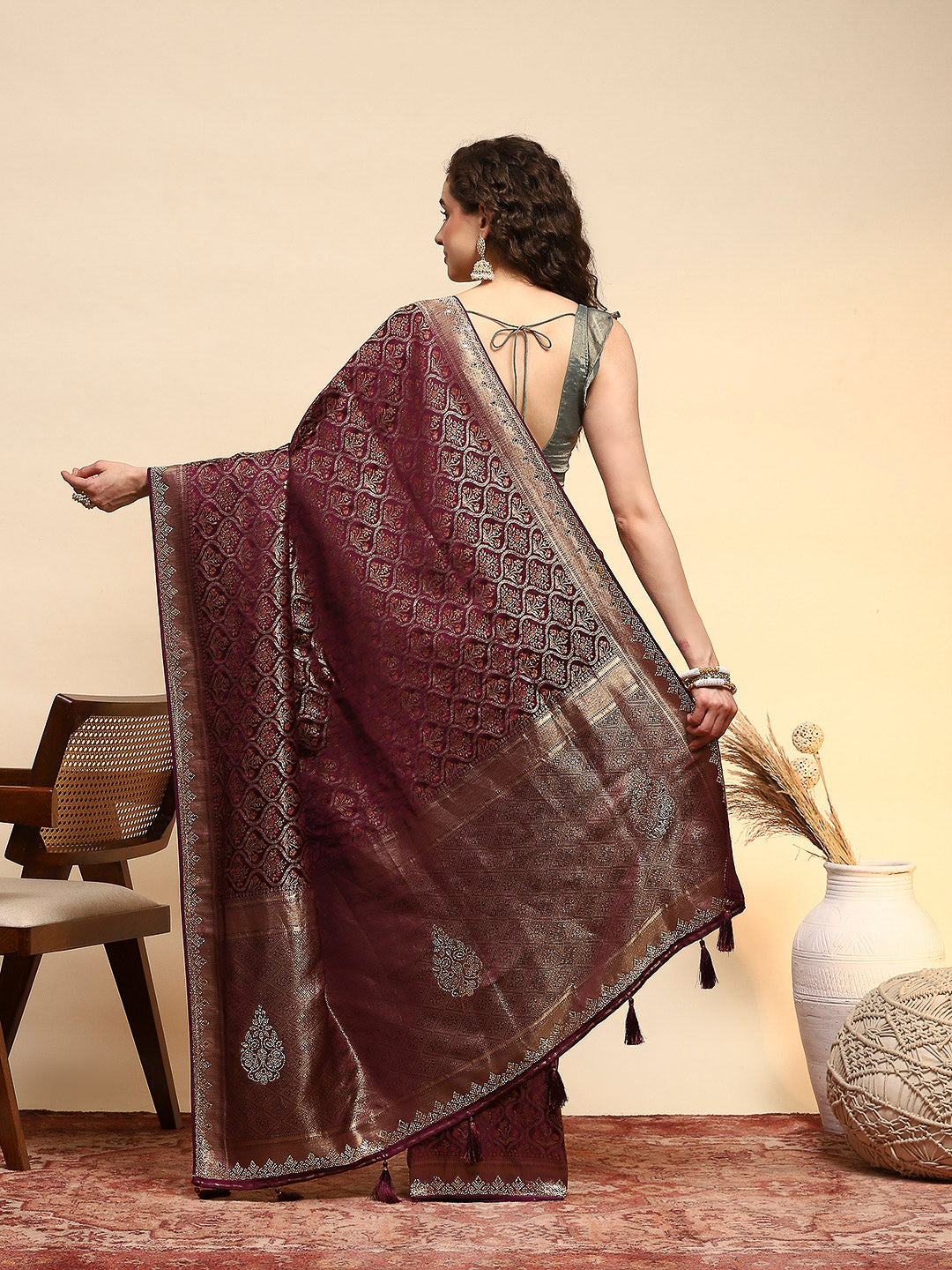 Woven Design Satin Saree