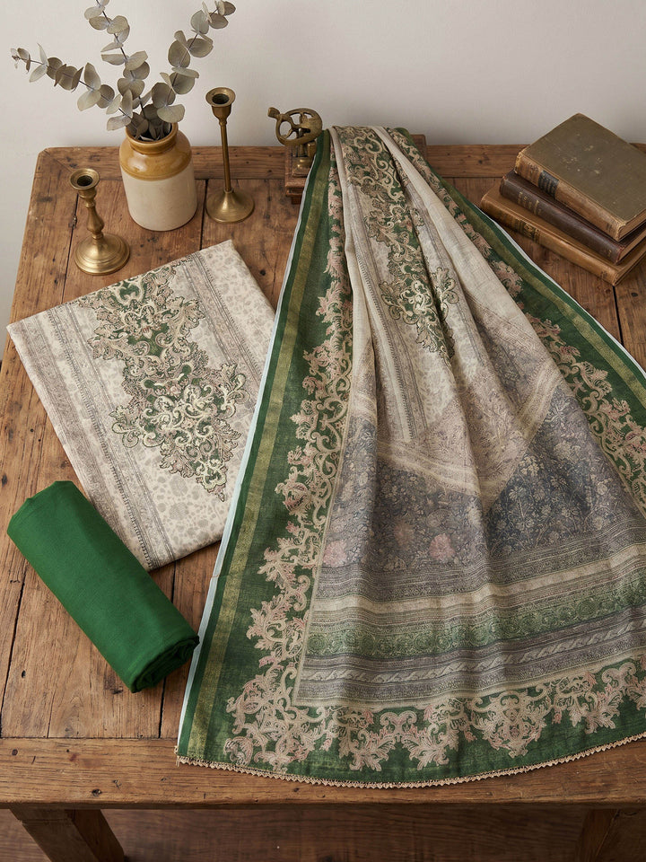 Neck Embroidered Chanderi Unstitched Suit With Dupatta