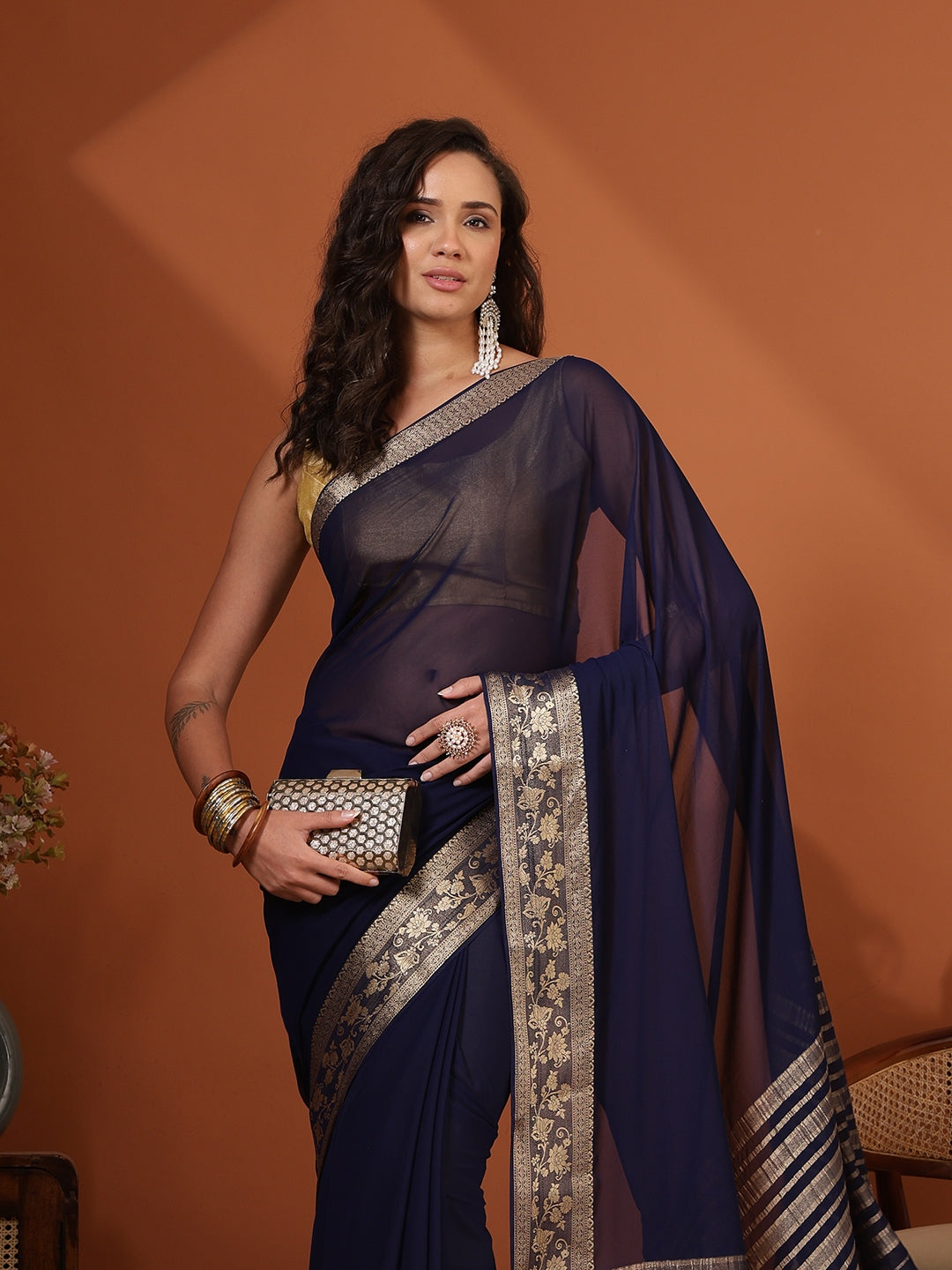 Plain Chiffon Saree