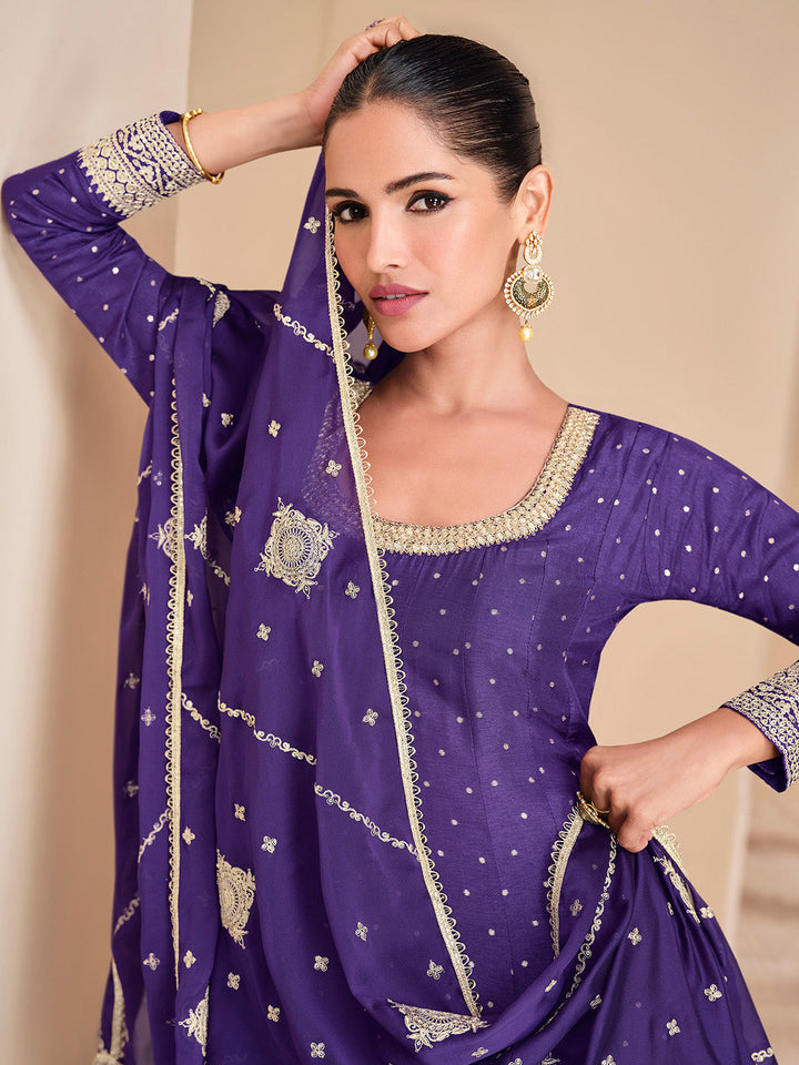 Embroidered Art Silk Suit With Pant &amp; Dupatta
