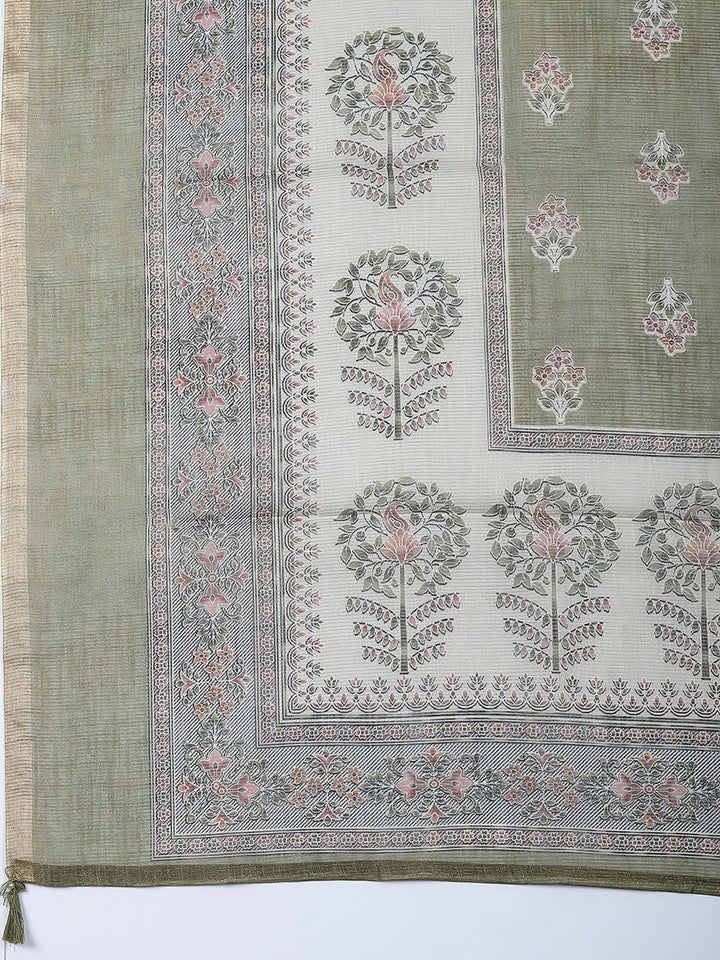 Embroidered Tissue Unstitched Suit With Pant &amp; Dupatta