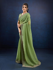 Stone Embroidery Chinon Saree