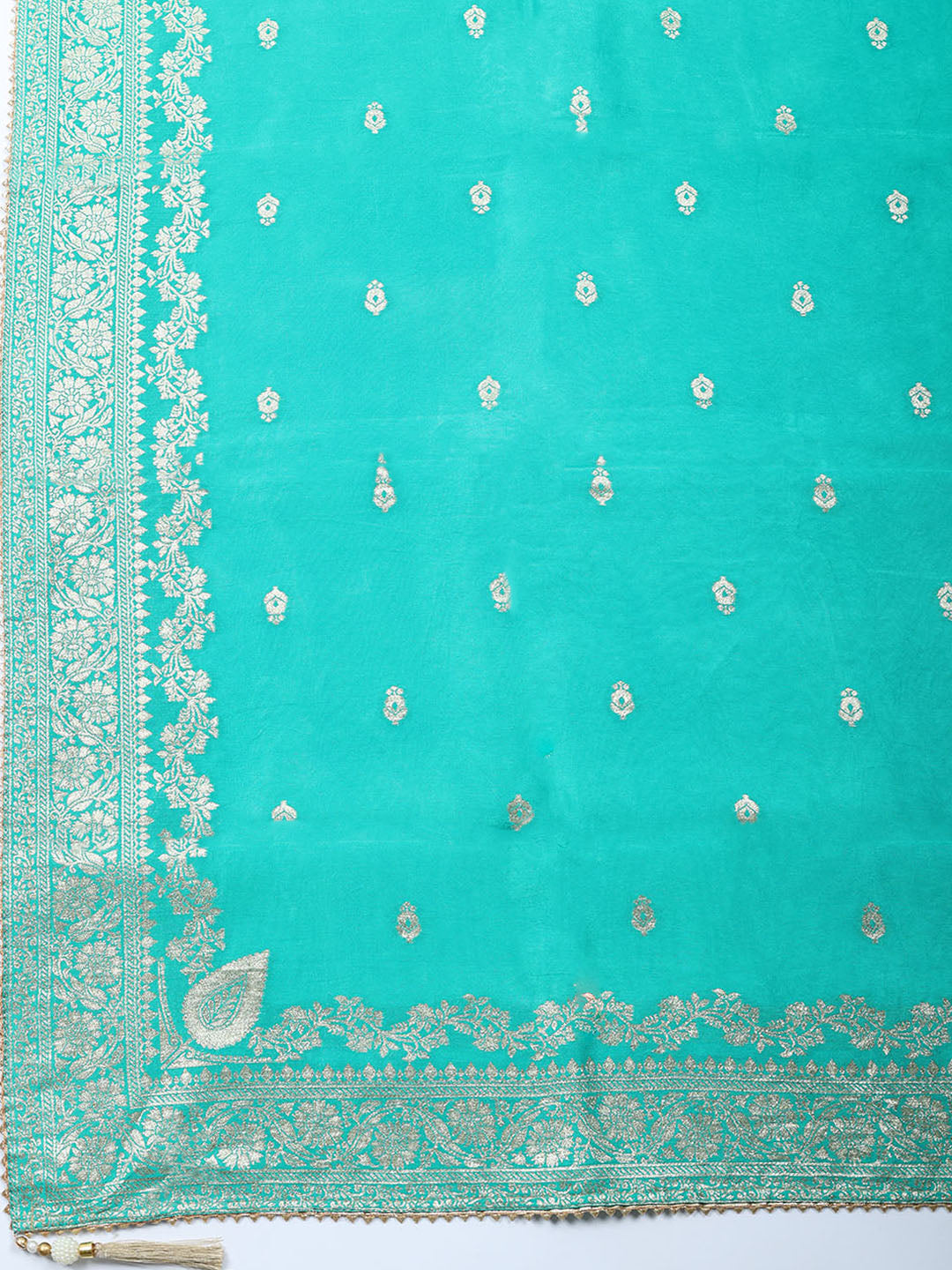 Embroidered Chanderi Unstitched Suit With Pant &amp; Dupatta