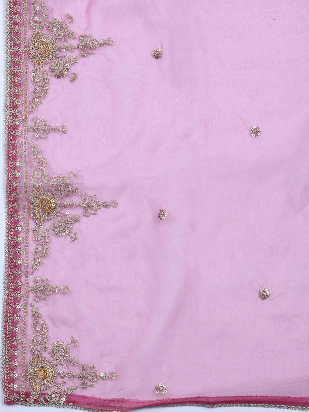 Neck Embroidered Chanderi Unstitched Suit With Dupatta