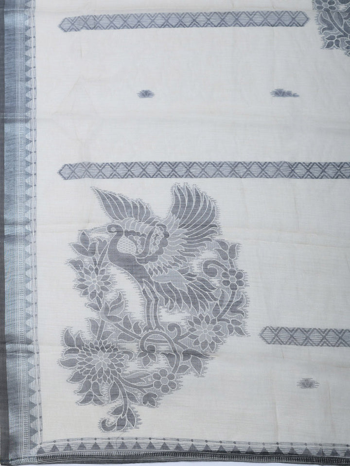 Printed Linen Blend Unstitched Suit With Pant &amp; Dupatta