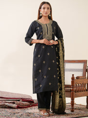 Embroidery Cotton Kurta With Pants & Dupatta