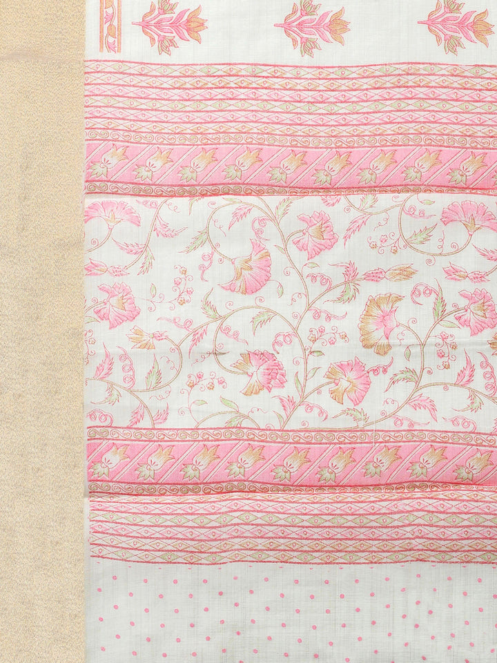 Printed, Chanderi Unstitched Suit With Pant &amp; Dupatta
