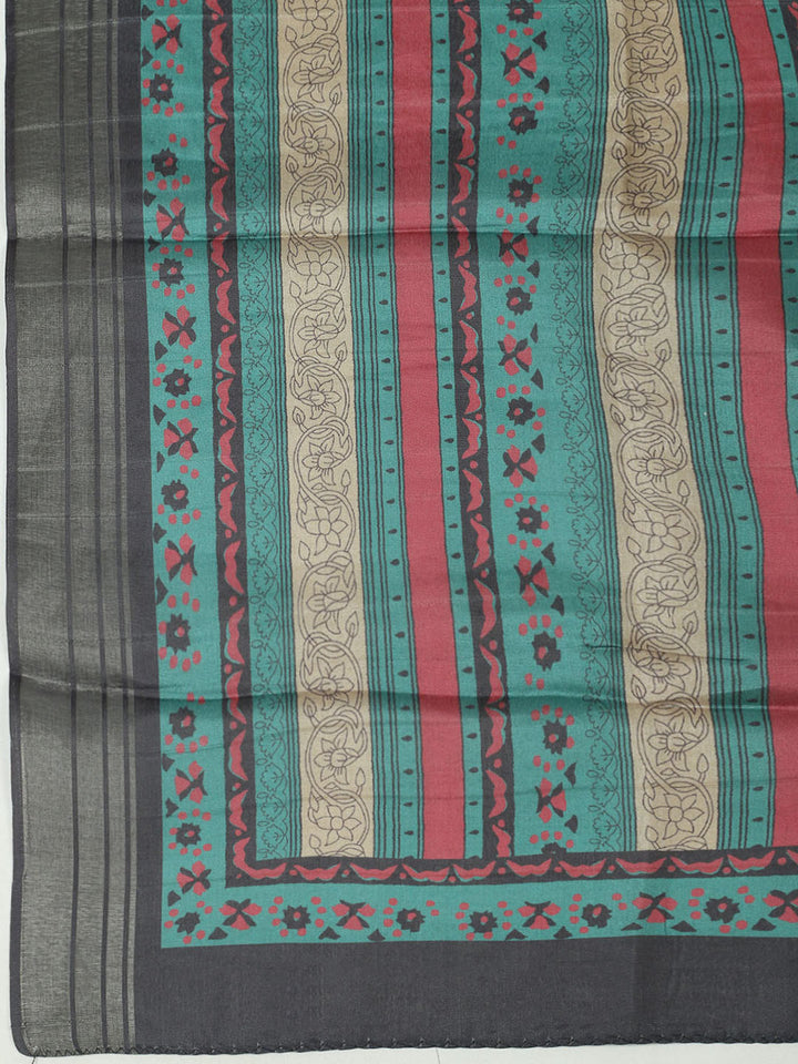 Embroidered Chanderi Unstitched Suit With Pant &amp; Dupatta