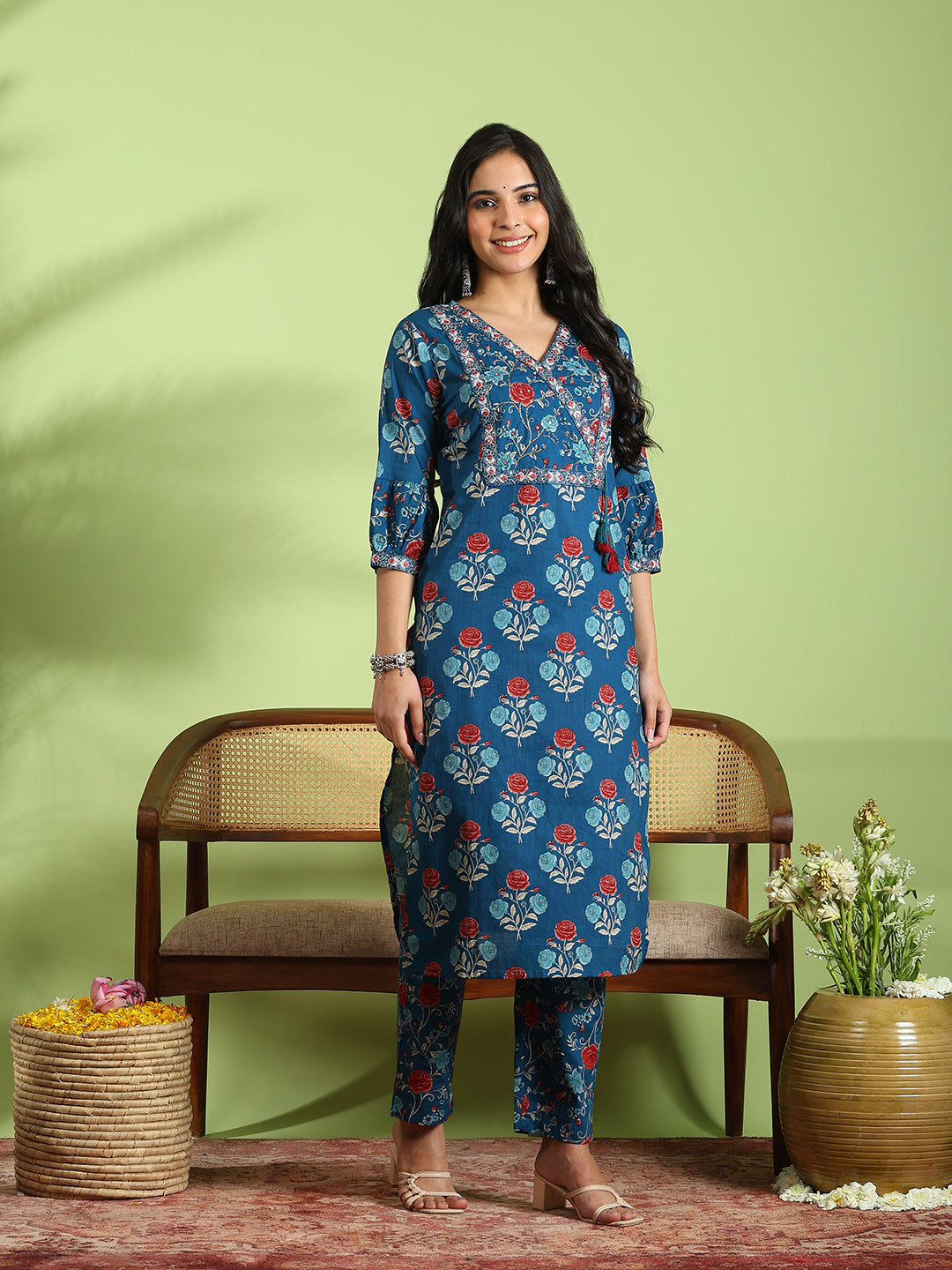 Printed Cotton Kurta With Pant &amp; Dupatta