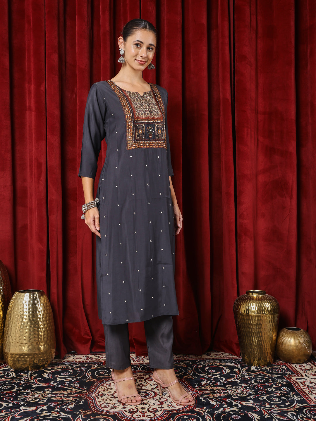 Printed Cotton Blend Kurta With Pants & Dupatta