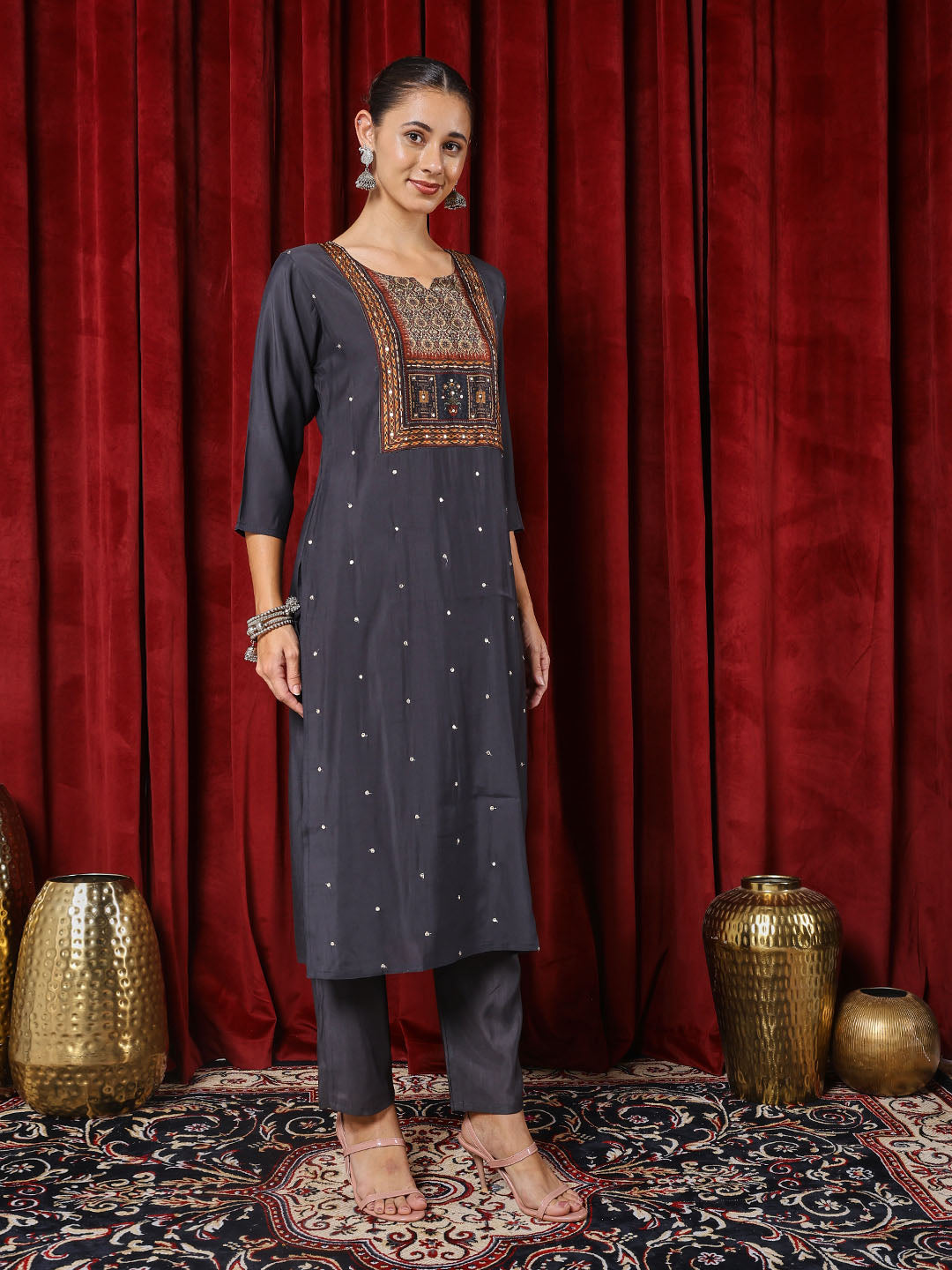 Printed Cotton Blend Kurta With Pants &amp; Dupatta