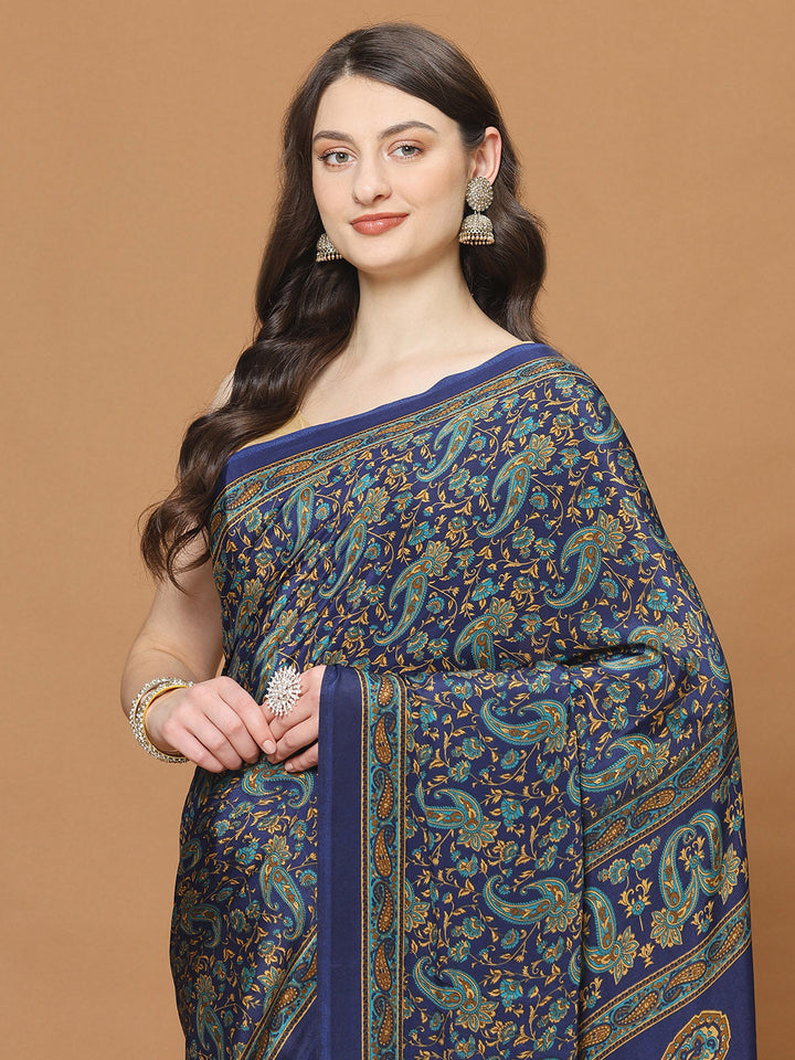 Floral Printed Crepe Woven Saree