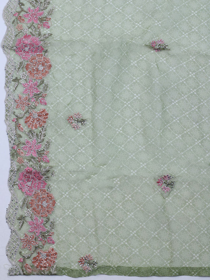 Embroidered Organza Unstitched Suit With Dupatta