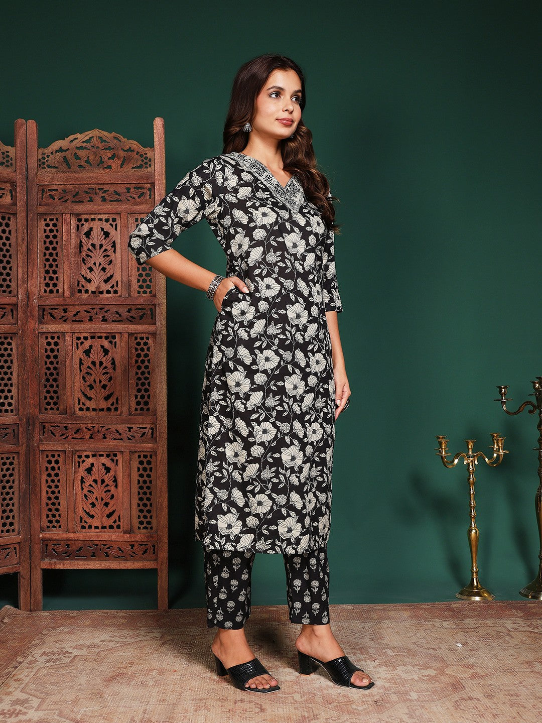 Printed Cotton Blend Kurta With Pant &amp; Dupatta