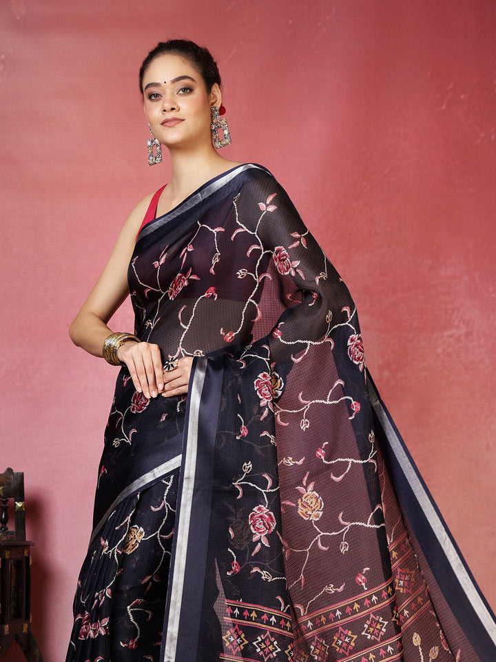 Floral Printed Cotton Blend Saree