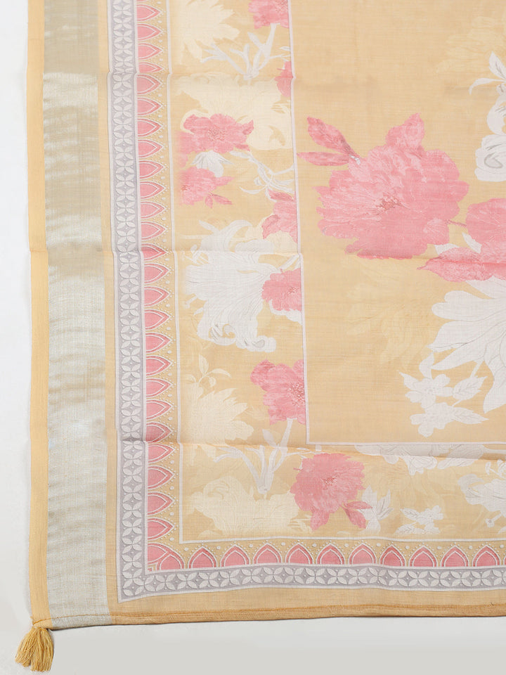 Embroidered Linen Blend Unstitched Suit With Pant &amp; Dupatta