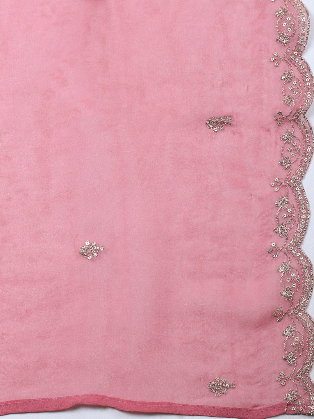 Embroidered Chanderi Unstitched Suit With Pant &amp; Dupatta