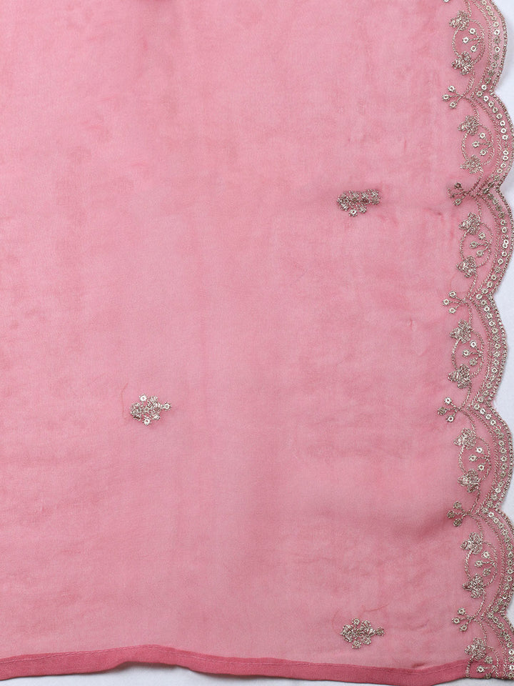 Embroidered Chanderi Unstitched Suit With Pant &amp; Dupatta