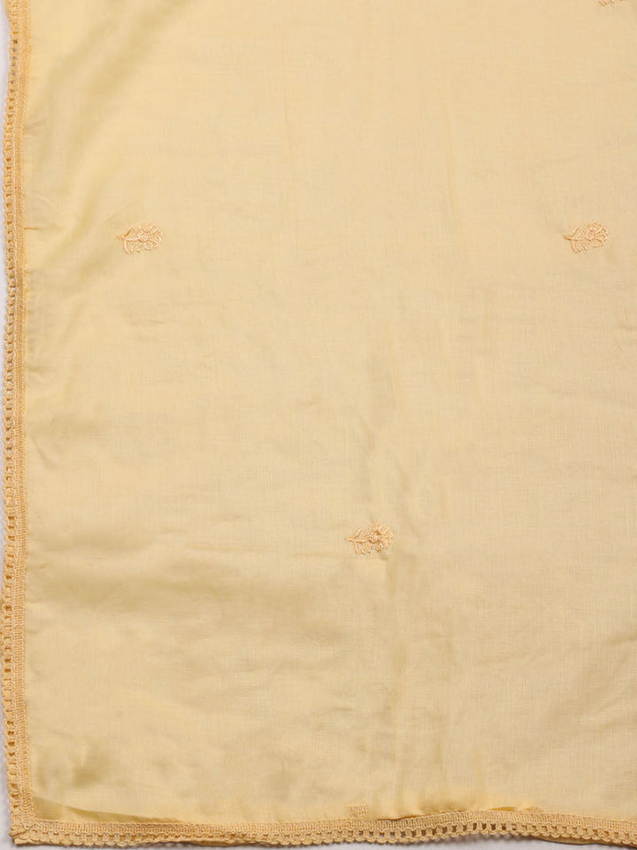 Embroidered Chanderi Unstitched Suit With Pant &amp; Dupatta
