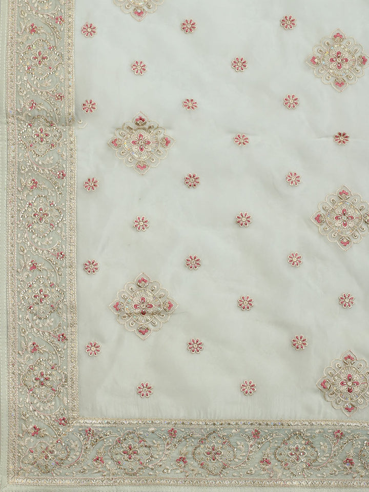 All over Embroidered Organza Unstitched Suit With Dupatta