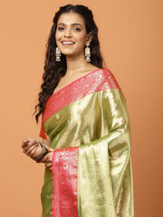 Plain Zari Border Banarasi Woven Saree