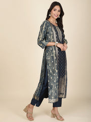 Neck Embroidery Tissue Kurta With Pants & Dupatta