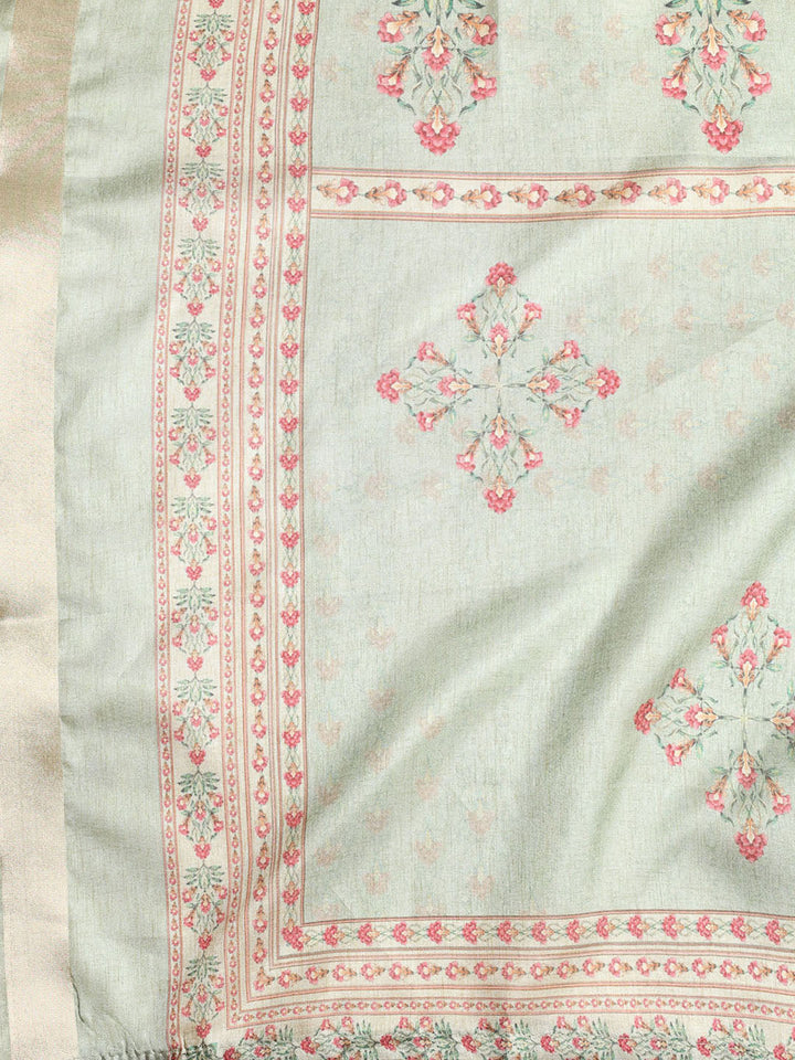 Embroidered Art Silk Unstitched Suit With Dupatta