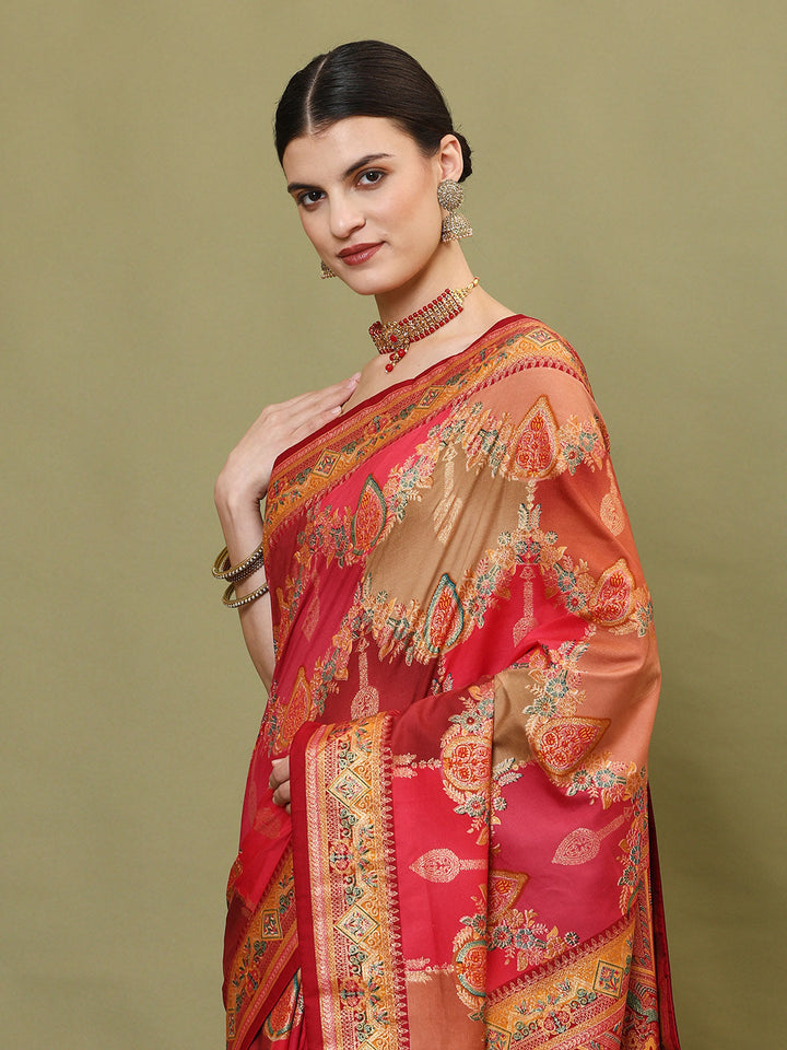 Zari Jaal Woven &amp; Printed Art Silk Saree