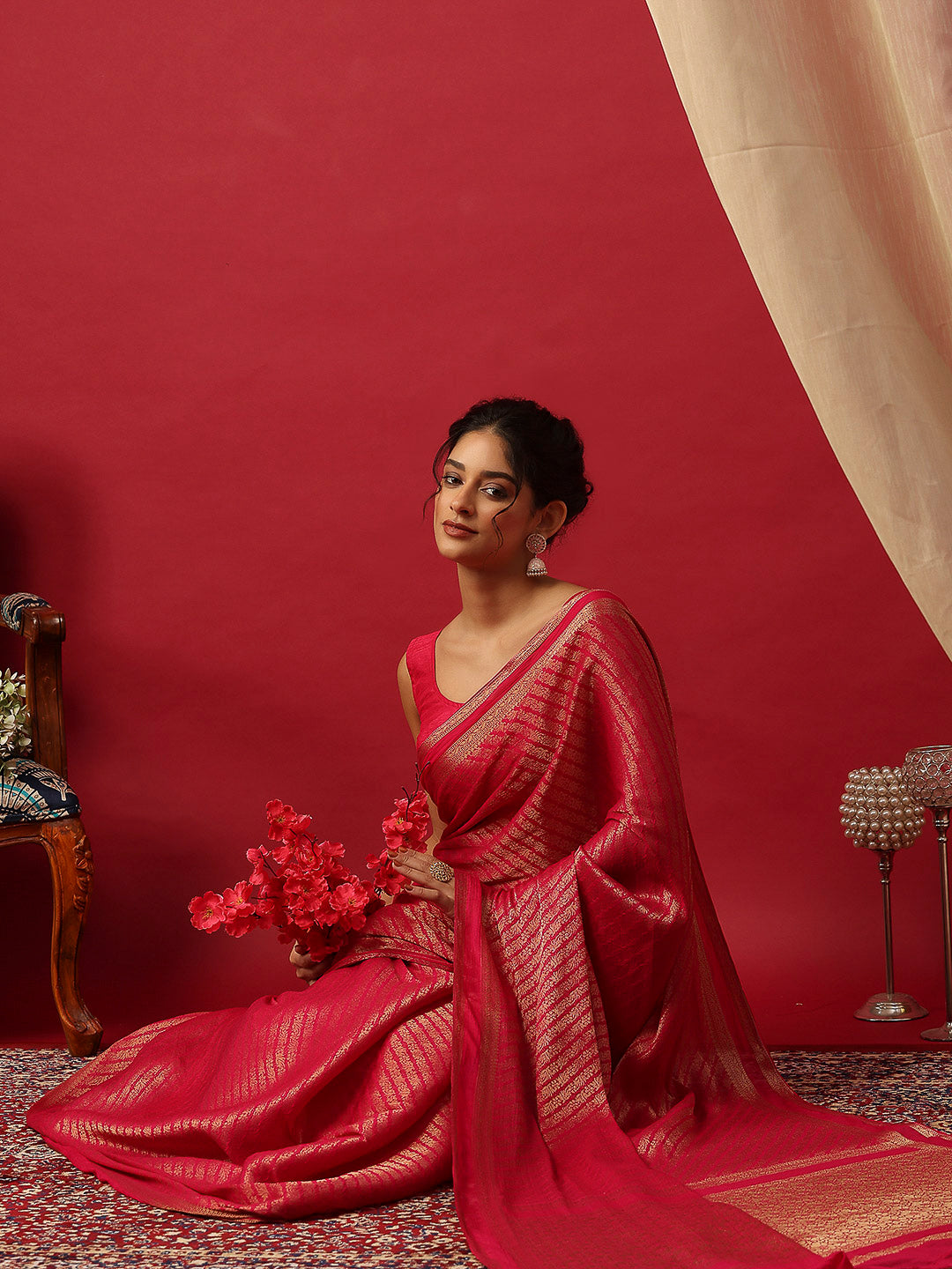 Plain Crepe Saree