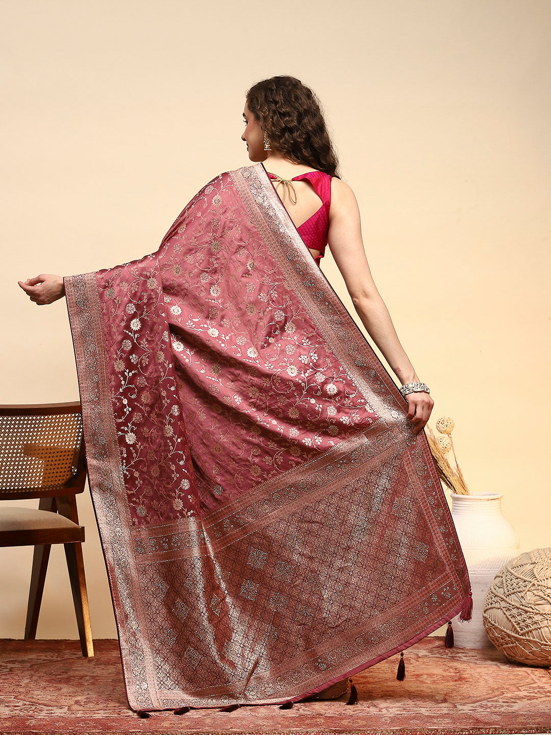 Embroidered Satin Saree
