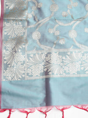 Woven Banarasi Chanderi Unstitched Suit With Dupatta