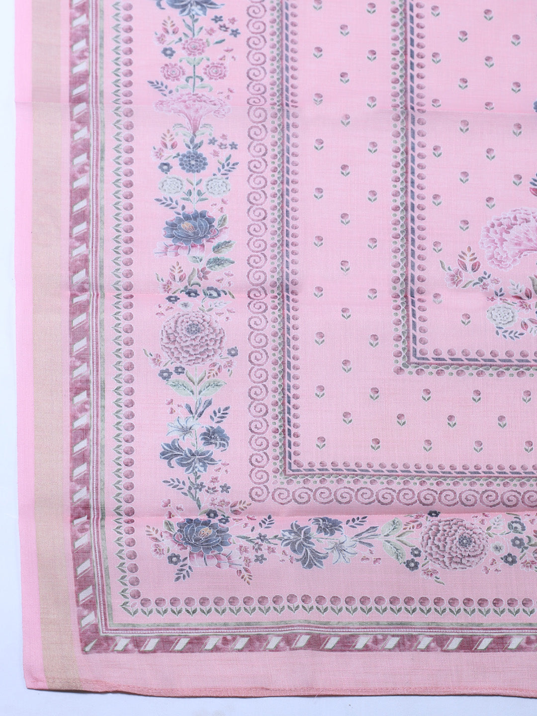 Printed Linen Blend Unstitched Suit With Pant &amp; Dupatta